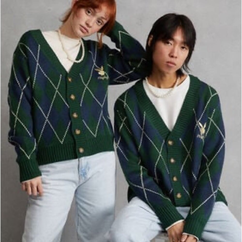 Playboy Green Argyle Knit Sweater